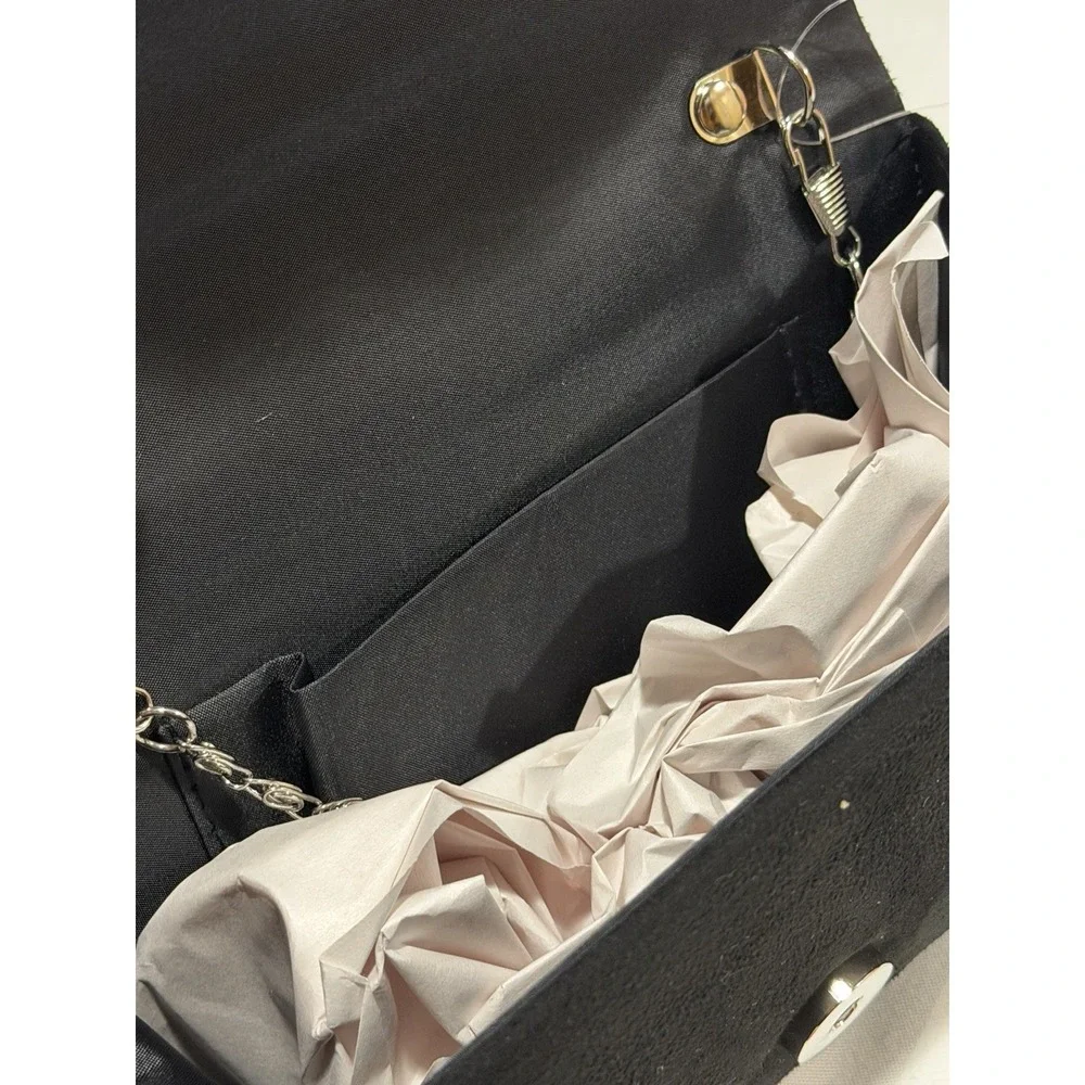 NWT Black Rhinestone Evening Clutch Bag Chain Strap‎ Formal Evening Purse